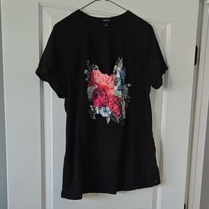Torrid Black Top with Vibrant Floral Design